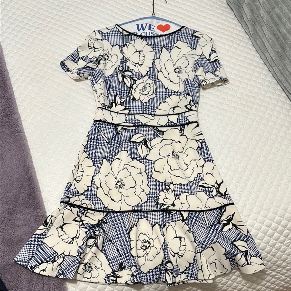 Floral Patterned Dress - Blue and White